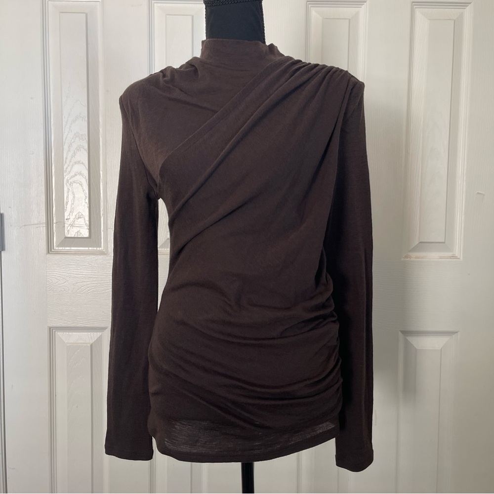 CLAUDIE PIERLOT  Brown Mock Neck Long Sleeve Shoulder Pad Shirt NWT